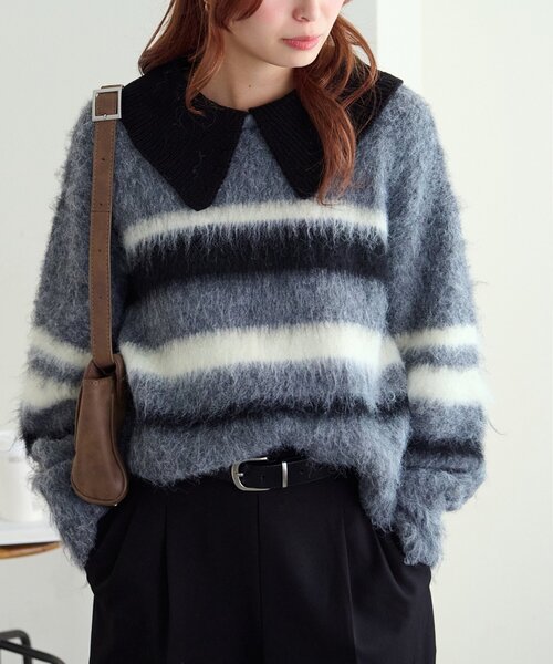 DISCOAT（ディスコート）の「シャギーボーダー衿付きプルオーバー（ニット/セーター・レディース・キャメル/ライトグレー/ベビーピンク・FREE）」の18枚目の写真