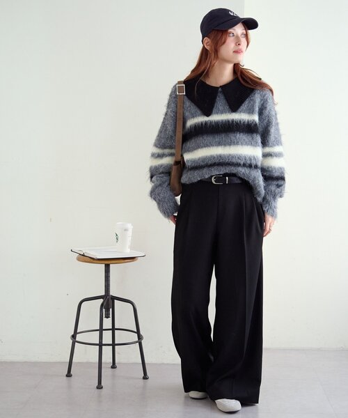 DISCOAT（ディスコート）の「シャギーボーダー衿付きプルオーバー（ニット/セーター・レディース・キャメル/ライトグレー/ベビーピンク・FREE）」の19枚目の写真