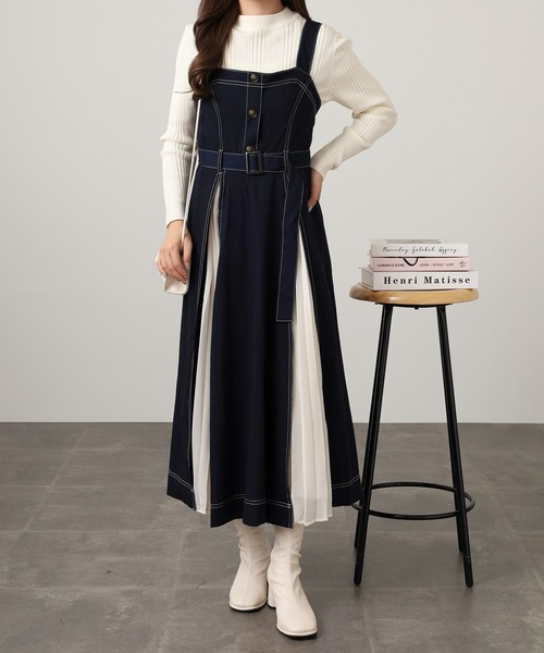 セール】nohea シフォンプリーツ切替ジャンスカ（ジャンパースカート