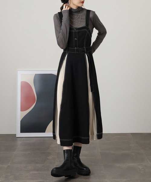 セール】nohea シフォンプリーツ切替ジャンスカ（ジャンパースカート