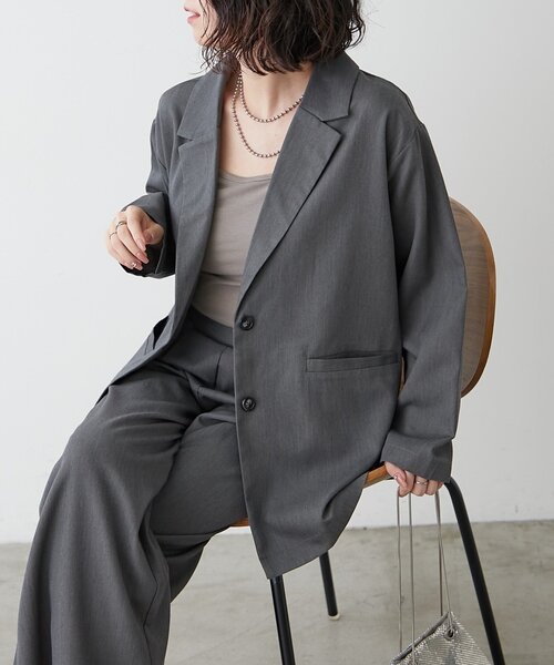 セール】【2枚SET】テーラードジャケット+ワイドパンツ（セットアップ
