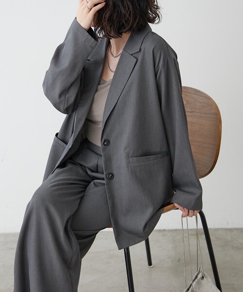 2枚SET】テーラードジャケット+ワイドパンツ（セットアップ
