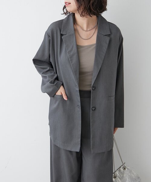 2枚SET】テーラードジャケット+ワイドパンツ（セットアップ