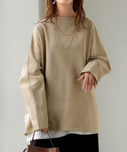 HUG.U(ハグユー)の「華奢見えきれいめロンT(Tシャツ/カットソー・レディース・ブラック/ライトブルー/ライトグレー/ライトオリーブ/レッド/ホワイト/ベージュ/ダークグレー/ネイビー・FREE)」の5枚目の写真