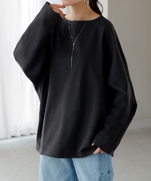 HUG.U(ハグユー)の「華奢見えきれいめロンT(Tシャツ/カットソー・レディース・ブラック/ライトブルー/ライトグレー/ライトオリーブ/レッド/ホワイト/ベージュ/ダークグレー/ネイビー・FREE)」の2枚目の写真
