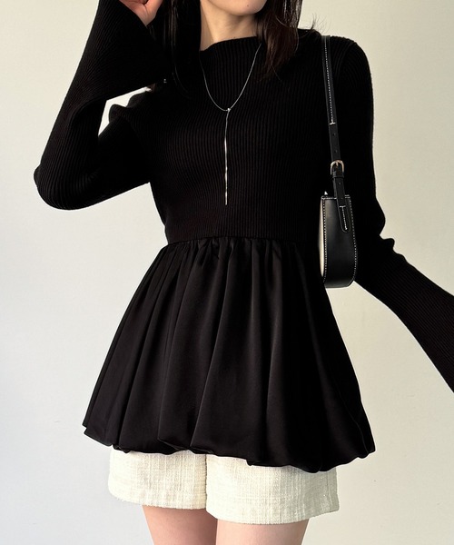 セール】サテンドッキングバルーンニットトップス（ニット/セーター