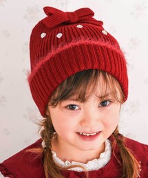 SLAP SLIP（スラップスリップ）の「ハートビジューリボンニット帽(48~55cm)（ニットキャップ/ビーニー）」