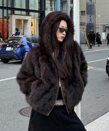 Chikashitsu +（チカシツプラス）の「【Chikashitsu +】oversized hooded fur blouson / 【チカシツプラス】オーバーサイズフーデッドファーブルゾン（ブルゾン）」