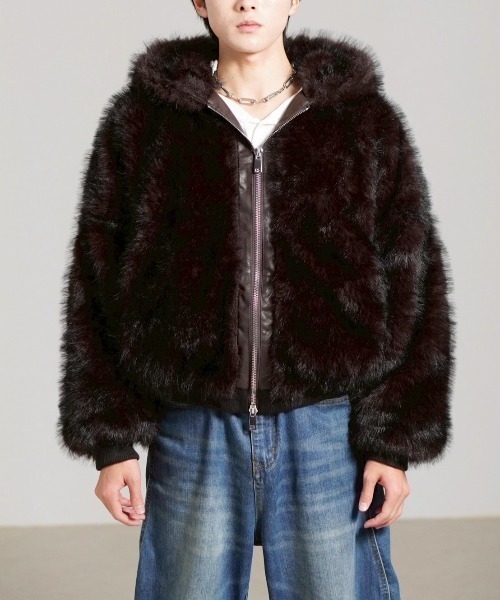 Chikashitsu +】oversized hooded fur blouson / 【チカシツプラス