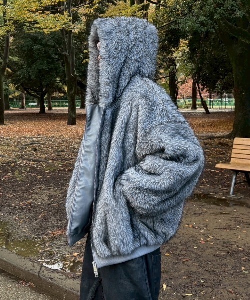 Chikashitsu +】oversized hooded fur blouson / 【チカシツプラス