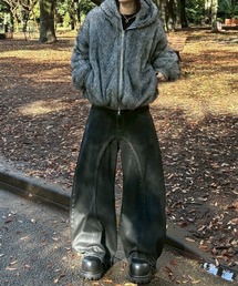 Chikashitsu +（チカシツプラス）の「【Chikashitsu +】oversized hooded fur blouson / 【チカシツプラス】オーバーサイズフーデッドファーブルゾン（ブルゾン）」
