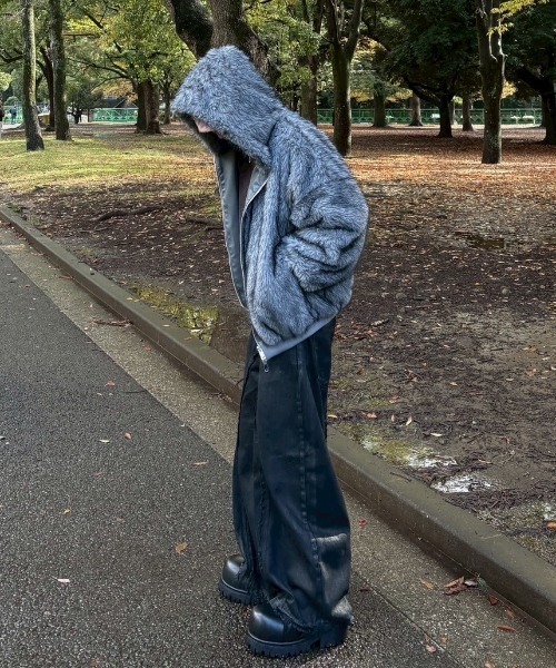 Chikashitsu +】oversized hooded fur blouson / 【チカシツプラス