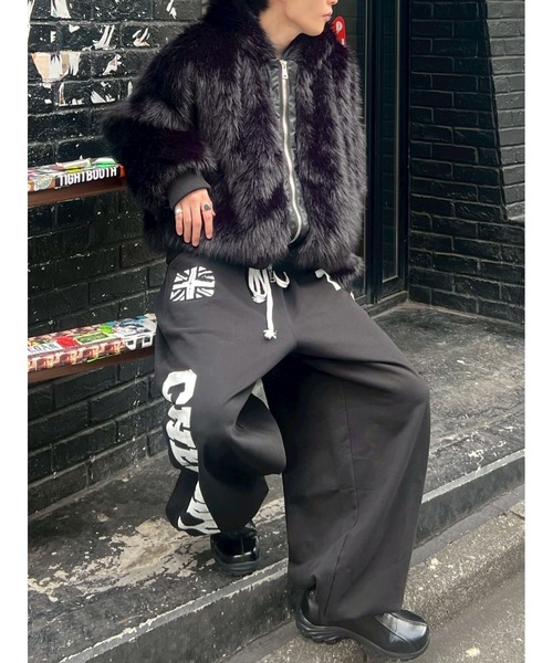 Chikashitsu +オーバーサイズフーデッドファーブルゾン ブラック Chikashitsu +】oversized hooded fur blouson / 【チカシツプラス