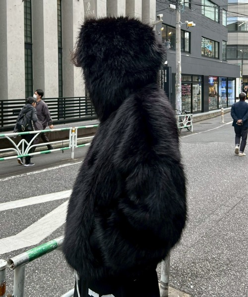 Chikashitsu +】oversized hooded fur blouson / 【チカシツプラス