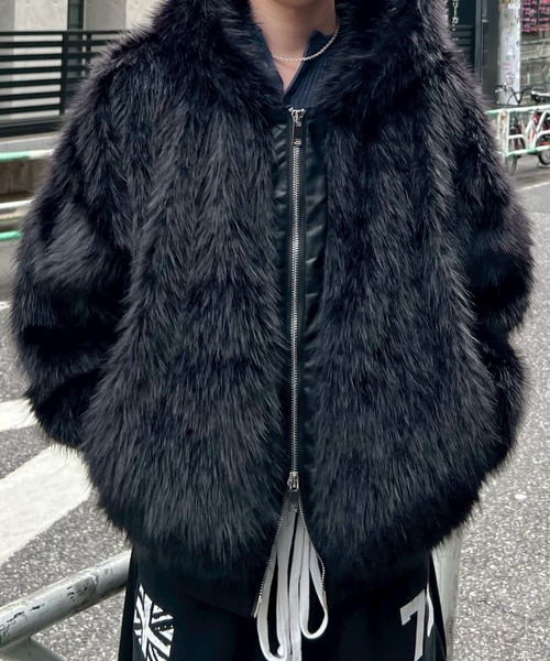 ジャケット・アウター Chikashitsu+oversized hooded fur blouson Chikashitsu +】oversized hooded fur blouson / 【チカシツプラス