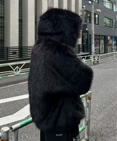 ジャケット・アウター Chikashitsu+oversized hooded fur blouson 受注制【Chikashitsu +】oversized hooded fur blouson