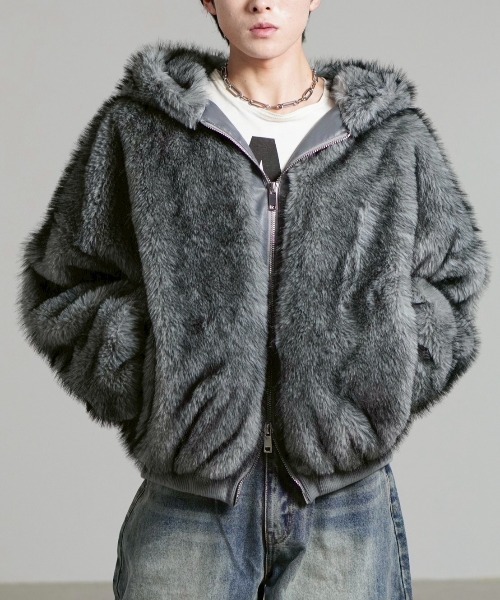 Chikashitsu +】oversized hooded fur blouson / 【チカシツプラス