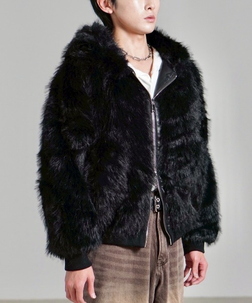 Chikashitsu +】oversized hooded fur blouson / 【チカシツプラス