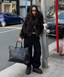 Chikashitsu +（チカシツプラス）の「【Chikashitsu +】oversized hooded fur blouson / 【チカシツプラス】オーバーサイズフーデッドファーブルゾン（ブルゾン）」
