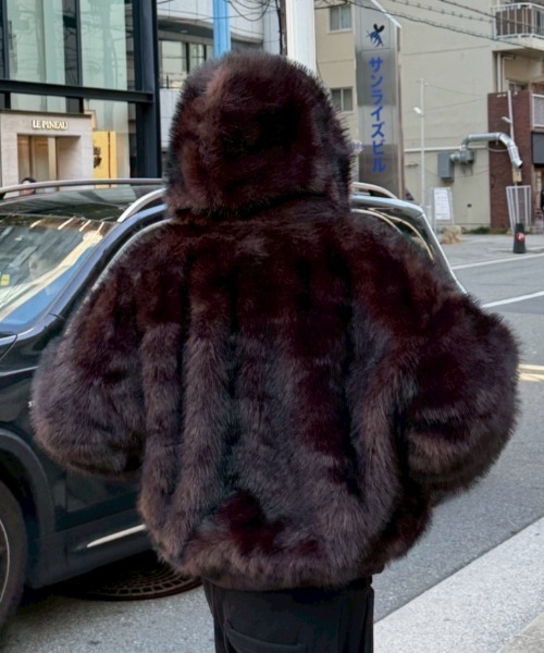 Chikashitsu +】oversized hooded fur blouson / 【チカシツプラス