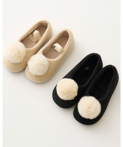 Lycee mine（リセマイン）の「ファー梵天付きバレエシューズ（バレエシューズ・キッズ・アイボリー/ブラック・L/SS/S/M）」の15枚目の写真