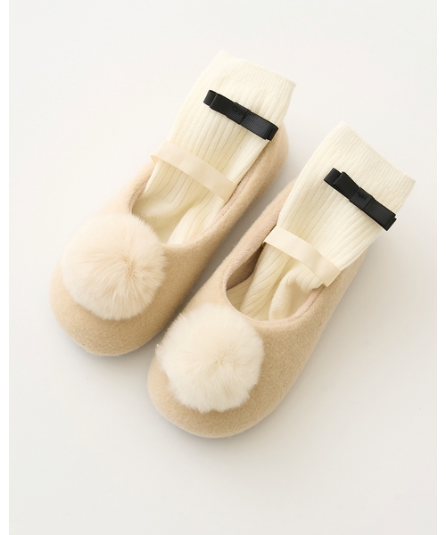 Lycee mine（リセマイン）の「ファー梵天付きバレエシューズ（バレエシューズ・キッズ・アイボリー/ブラック・L/SS/S/M）」の11枚目の写真