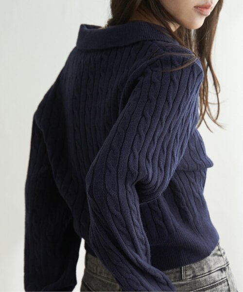 BEVERLY HILLS POLO CLUB（ビバリーヒルズポロクラブ）の「BEVERLY HILLS POLO CLUB ケーブル編みポロカーデ（カーディガン/ボレロ・レディース・ネイビー/レッド系/アイボリー・M）」の7枚目の写真