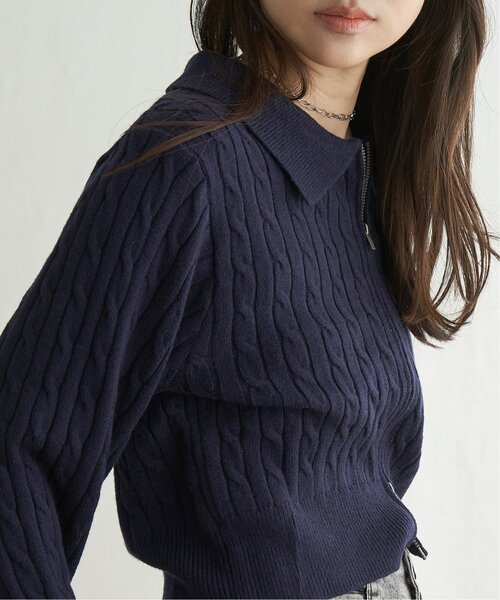 BEVERLY HILLS POLO CLUB（ビバリーヒルズポロクラブ）の「BEVERLY HILLS POLO CLUB ケーブル編みポロカーデ（カーディガン/ボレロ・レディース・ネイビー/レッド系/アイボリー・M）」の8枚目の写真