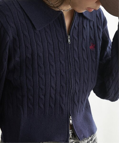 BEVERLY HILLS POLO CLUB（ビバリーヒルズポロクラブ）の「BEVERLY HILLS POLO CLUB ケーブル編みポロカーデ（カーディガン/ボレロ・レディース・ネイビー/レッド系/アイボリー・M）」の9枚目の写真