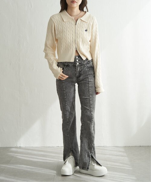 BEVERLY HILLS POLO CLUB（ビバリーヒルズポロクラブ）の「BEVERLY HILLS POLO CLUB ケーブル編みポロカーデ（カーディガン/ボレロ・レディース・ネイビー/レッド系/アイボリー・M）」の13枚目の写真