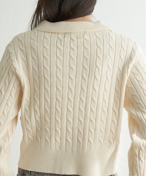 BEVERLY HILLS POLO CLUB（ビバリーヒルズポロクラブ）の「BEVERLY HILLS POLO CLUB ケーブル編みポロカーデ（カーディガン/ボレロ・レディース・ネイビー/レッド系/アイボリー・M）」の14枚目の写真