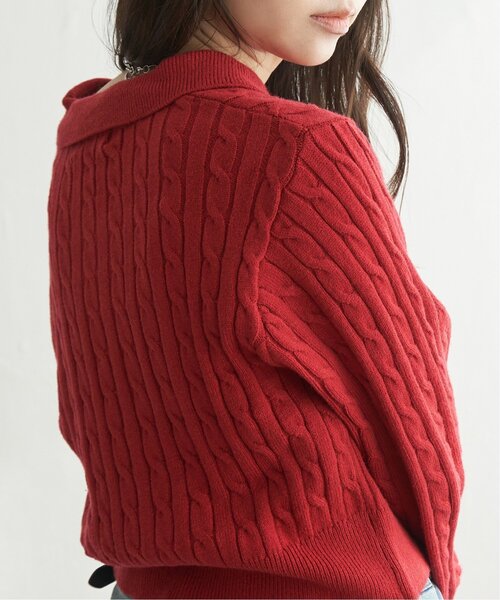 BEVERLY HILLS POLO CLUB（ビバリーヒルズポロクラブ）の「BEVERLY HILLS POLO CLUB ケーブル編みポロカーデ（カーディガン/ボレロ・レディース・ネイビー/レッド系/アイボリー・M）」の20枚目の写真