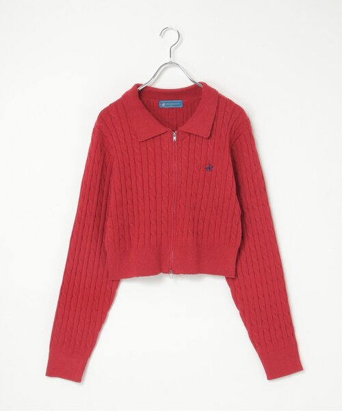 BEVERLY HILLS POLO CLUB（ビバリーヒルズポロクラブ）の「BEVERLY HILLS POLO CLUB ケーブル編みポロカーデ（カーディガン/ボレロ・レディース・ネイビー/レッド系/アイボリー・M）」の22枚目の写真
