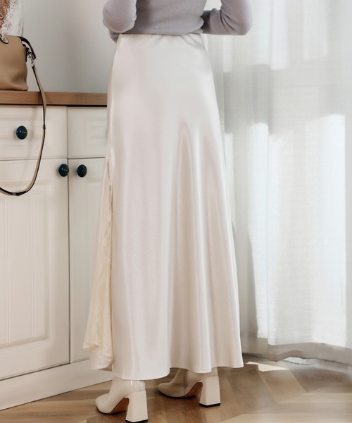 【未使用】 DEICY エンドレッシーマキシスカート サイド レース サテン ライク マキシ スカート（スカート）｜Anely