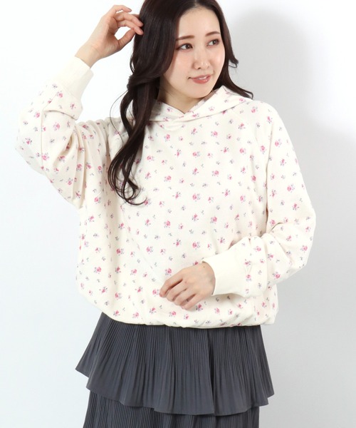 JEMORGAN(ジェーイーモーガン)の「JEMORGAN(ジェーイーモーガン)ガーゼ裏毛 花柄スウェットパーカー/ビッグシルエット/長く着られる大人のルーム&ワンマイル(パーカー・レディース・ホワイト系その他3/グレー系その他2/ホワイト系その他2/グレー系その他/ホワイト系その他・FREE)」の1枚目の写真