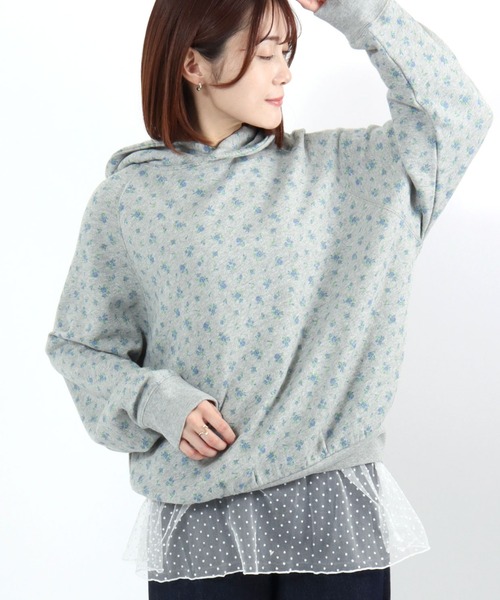 JEMORGAN(ジェーイーモーガン)の「JEMORGAN(ジェーイーモーガン)ガーゼ裏毛 花柄スウェットパーカー/ビッグシルエット/長く着られる大人のルーム&ワンマイル(パーカー・レディース・ホワイト系その他3/グレー系その他2/ホワイト系その他2/グレー系その他/ホワイト系その他・FREE)」の4枚目の写真