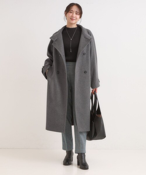 DRESKIP（ドレスキップ）の「【S-LL】大人のきれいめスタイルに ウール調スタンドロングコート（その他アウター・レディース・ベージュ/チャコールグレー/ブラック・03/02/01/04）」の5枚目の写真