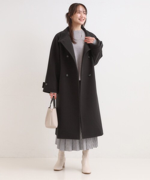 DRESKIP（ドレスキップ）の「【S-LL】大人のきれいめスタイルに ウール調スタンドロングコート（その他アウター・レディース・ベージュ/チャコールグレー/ブラック・03/02/01/04）」の4枚目の写真