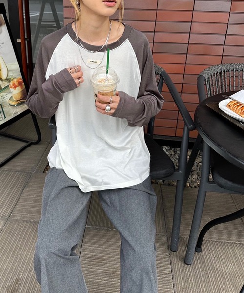 INTERPLAY（インタープレイ）の「【INTERPLAY x AYA】Loose Raglan Tee（Tシャツ/カットソー・レディース・グレー/アイボリー/ホワイト・FREE）」の7枚目の写真