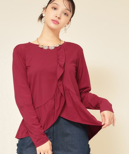 Sunauna（スーナウーナ）の「【フリルペプラム】チュニックカットソー（Tシャツ/カットソー・レディース・ボルドー/グレー/ブラック・38）」の3枚目の写真