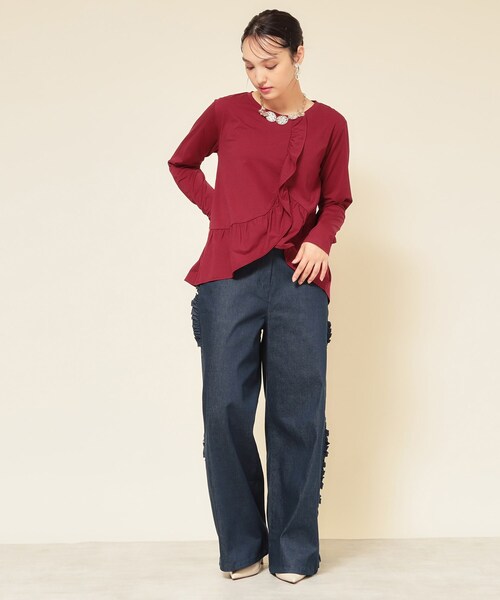 Sunauna（スーナウーナ）の「【フリルペプラム】チュニックカットソー（Tシャツ/カットソー・レディース・ボルドー/グレー/ブラック・38）」の4枚目の写真