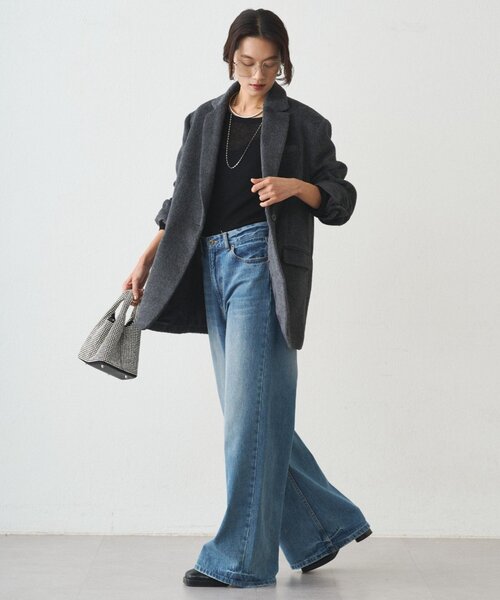 LOUNGEDRESS（ラウンジドレス）の「シャギージャケットコート（その他アウター・レディース・アイボリー/チャコールグレー・FREE）」の3枚目の写真