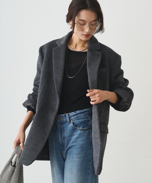 LOUNGEDRESS（ラウンジドレス）の「シャギージャケットコート（その他アウター・レディース・アイボリー/チャコールグレー・FREE）」の7枚目の写真