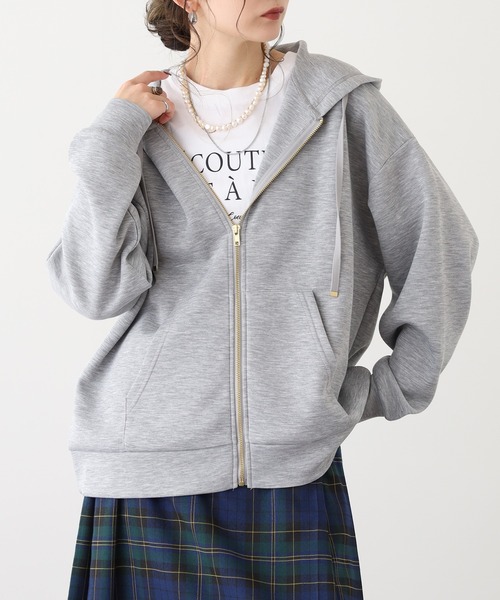 OMNES（オムネス）の「ソフトダンボールニットジップパーカー（パーカー・レディース・アイボリー/ピンク/チャコール/モカ/グレー・L/M）」の3枚目の写真