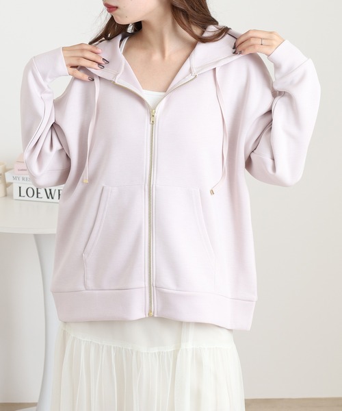 OMNES（オムネス）の「ソフトダンボールニットジップパーカー（パーカー・レディース・アイボリー/ピンク/チャコール/モカ/グレー・L/M）」の5枚目の写真