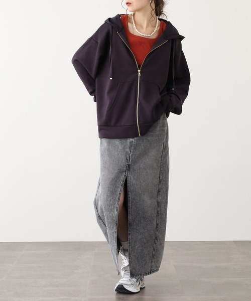 OMNES（オムネス）の「ソフトダンボールニットジップパーカー（パーカー・レディース・アイボリー/ピンク/チャコール/モカ/グレー・L/M）」の16枚目の写真