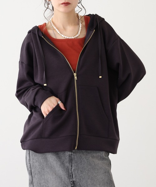 OMNES（オムネス）の「ソフトダンボールニットジップパーカー（パーカー・レディース・アイボリー/ピンク/チャコール/モカ/グレー・L/M）」の14枚目の写真