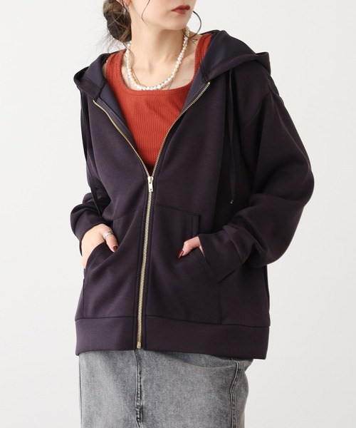 OMNES（オムネス）の「ソフトダンボールニットジップパーカー（パーカー・レディース・アイボリー/ピンク/チャコール/モカ/グレー・L/M）」の13枚目の写真