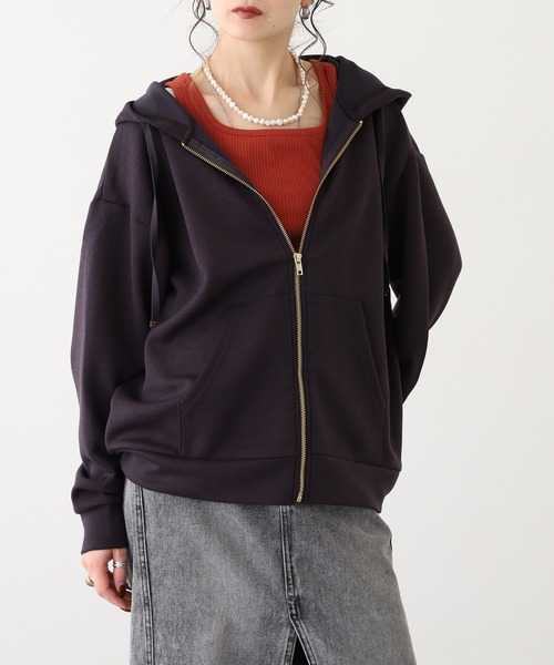 OMNES（オムネス）の「ソフトダンボールニットジップパーカー（パーカー・レディース・アイボリー/ピンク/チャコール/モカ/グレー・L/M）」の15枚目の写真