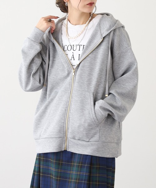 OMNES（オムネス）の「ソフトダンボールニットジップパーカー（パーカー・レディース・アイボリー/ピンク/チャコール/モカ/グレー・L/M）」の9枚目の写真